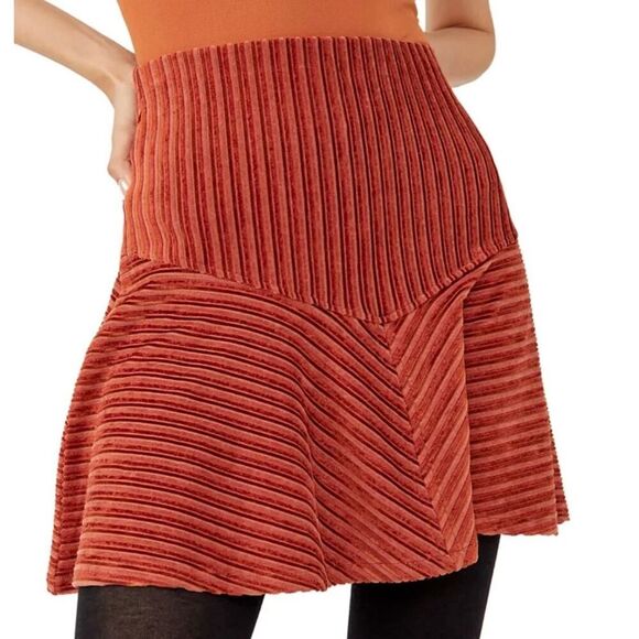 Free People Womens Camden Rust Orange Ribbed Swing Mini Skirt Size S EUC - Picture 1 of 6